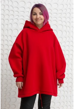 Худи оверсайз женская красная с рукавом реглан