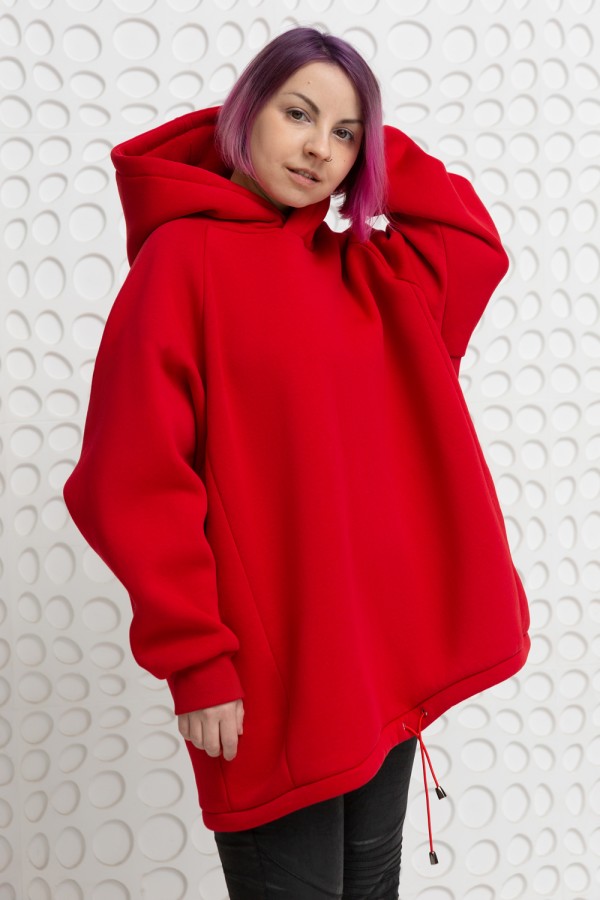 красная худи женская оверсайз реглан утепленная заказать