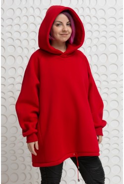 Худи оверсайз женская красная с рукавом реглан