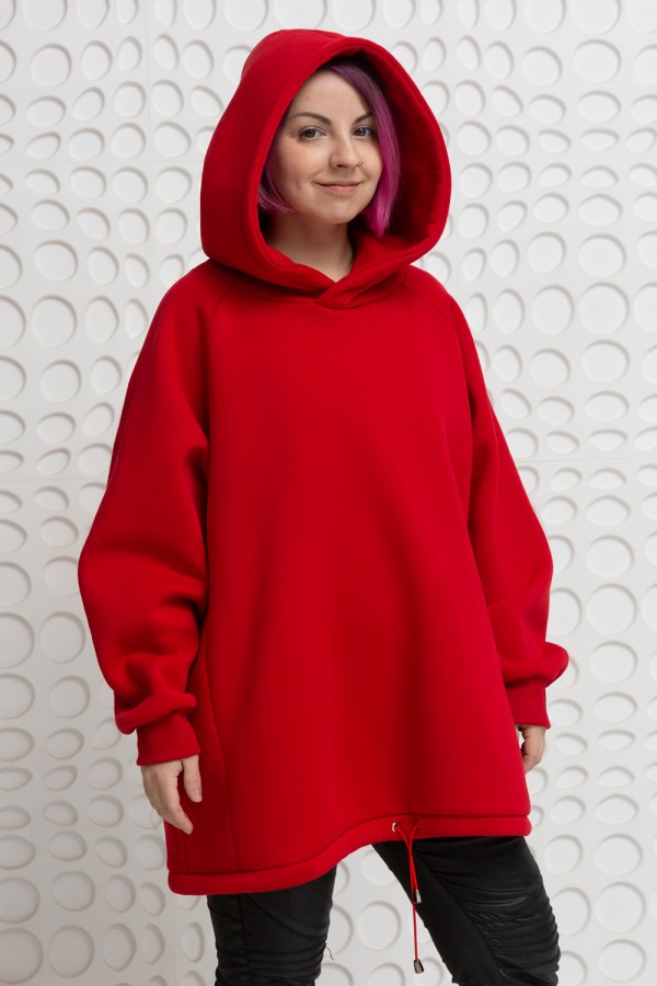  red hoodie oversize raglan woman    Худи оверсайз женская красная с рукавом реглан 