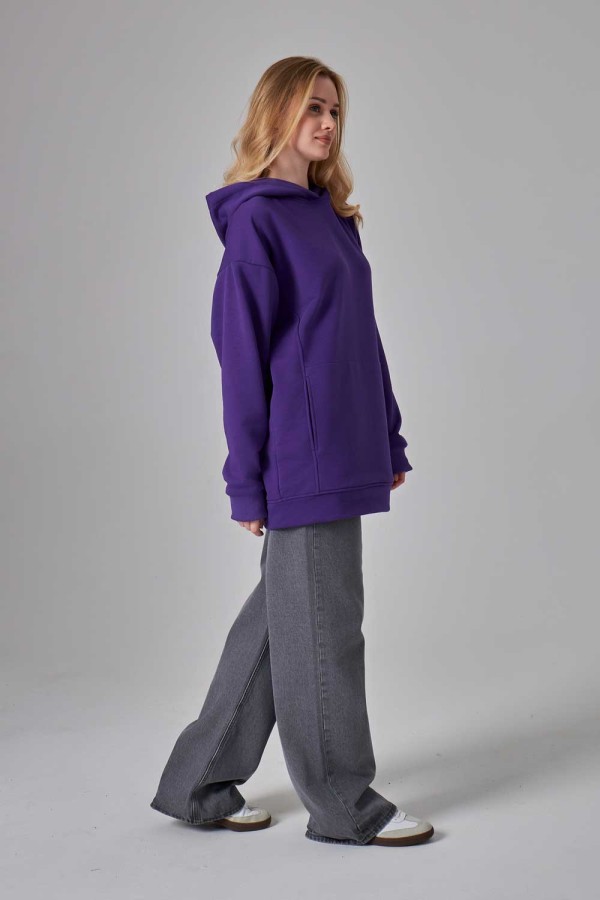 Оверсайз худи без начеса фиолетовая женская (унисекс)   Магазин Толстовок Худи оверсайз без начеса женские