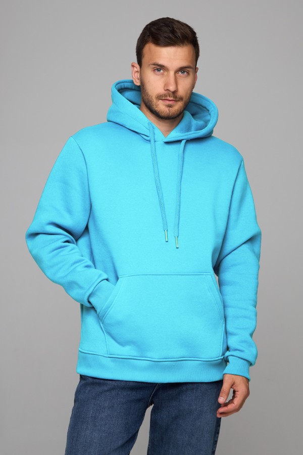  Aqua color premium hoodie man S-46-Unisex-(Мужской)    Мужское худи цвет аква с капюшоном премиум качества 340гр 