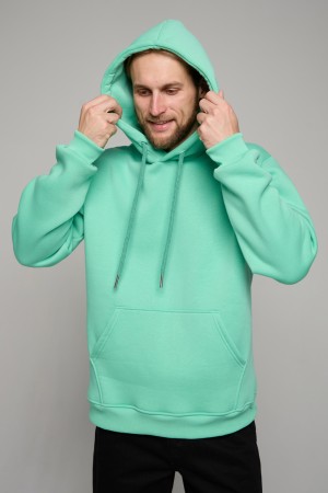 Мужская худи с капюшоном цвет Аквамарин премиум качества утепленная 330 гр/м.кв