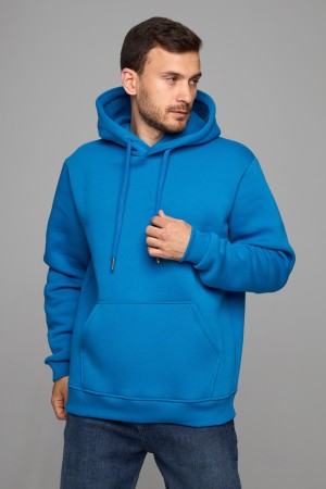 Толстовка худи мужская Лазурная (бирюза) премиум качества 340гр/м.кв