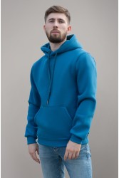Мужская худи с капюшоном премиум качества петроль (сине-зеленый) 340гр/м.кв