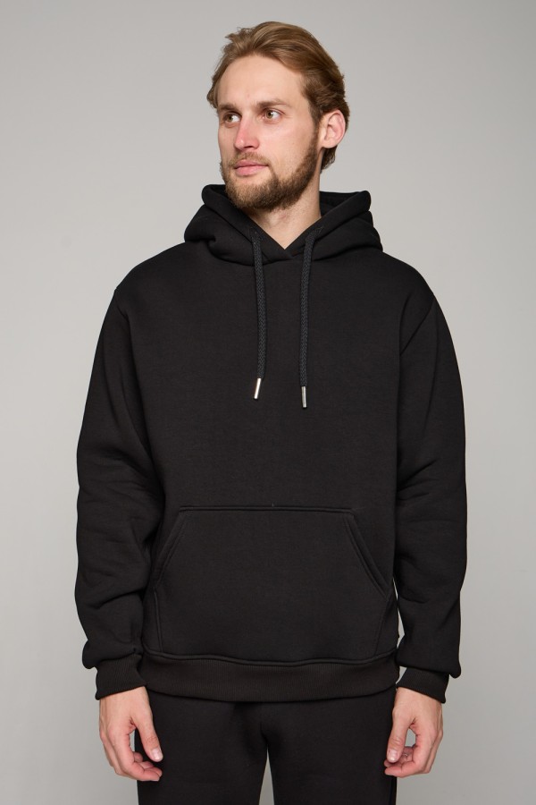 Мужская худи черная с капюшоном премиум качества 360гр/м.кв Premium Hoodie Black Unisex MAN 7XL-64-Unisex-(Мужской) Мужская худи черная с капюшоном премиум качества 360гр/м.кв