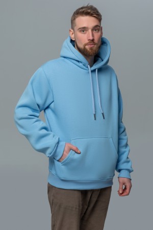 Мужская худи с капюшоном премиум голубая 340гр/м.кв