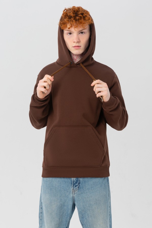 Мужская худи коричневая с капюшоном премиум качества утепленная 330 гр/м.кв   Магазин Толстовок Premium Hoodie - Большие размеры