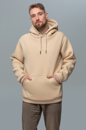 Мужская худи кремовая с капюшоном премиум качества 340гр/м.кв