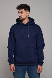 Мужская худи темно-синяя с капюшоном премиум качества 340гр/м.кв