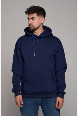 Мужская худи темно-синяя с капюшоном премиум качества 340гр/м.кв