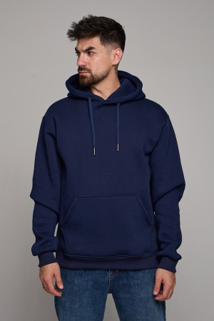 Мужская худи темно-синяя с капюшоном премиум качества 340гр/м.кв