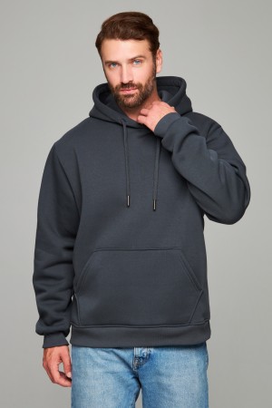 Мужская худи стальная (темно-серая) с капюшоном премиум 340гр/м.кв