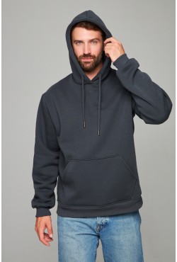 Мужская худи стальная (темно-серая) с капюшоном премиум 340гр/м.кв