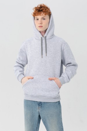 Мужская худи с капюшоном премиум серый меланж 340гр/м.кв