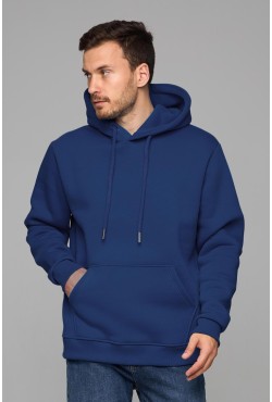Мужская худи с капюшоном премиум качества индиго 340гр/м.кв