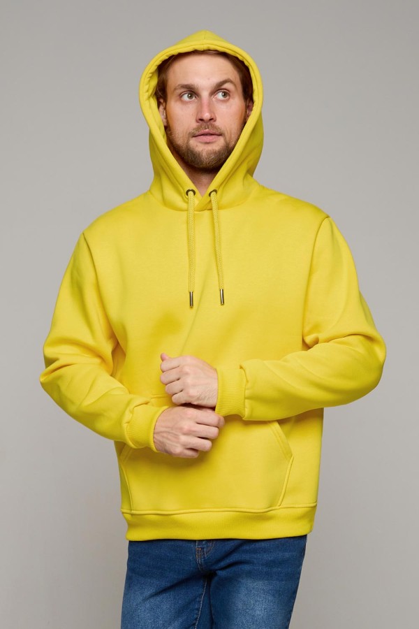 мужская премиум худи лимонно желтая бланковая утепленная