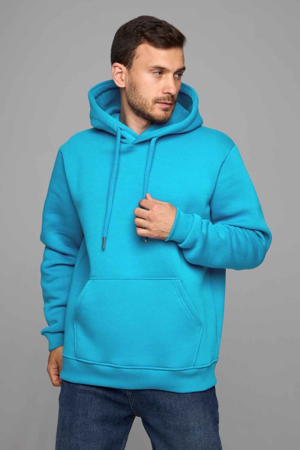  Светло-бирюзовая ярко-бирюзовая мужская худи из футера 3-нитка премиум бланковая