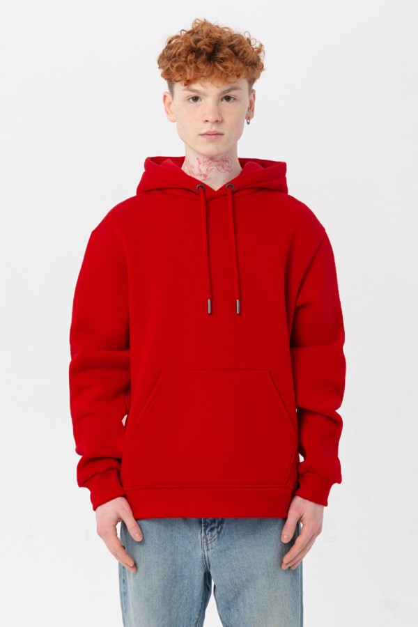  Premium Hoodie tomato red unisex man S-46-Unisex-(Мужской)    Мужская худи с капюшоном премиум томатный красный (краповый) 340гр/м.кв 