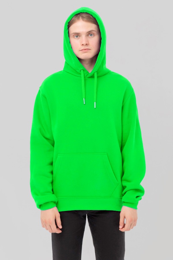  Premium Hoodie neon green unisex man XS-44-Unisex-(Мужской)    Мужская худи с капюшоном премиум неоновый зеленый 340гр/м.кв 