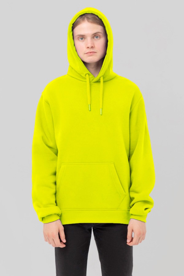  Premium Hoodie neon yellow unisex man XS-44-Unisex-(Мужской)    Мужская худи с капюшоном премиум неоновый желтый 340гр/м.кв 