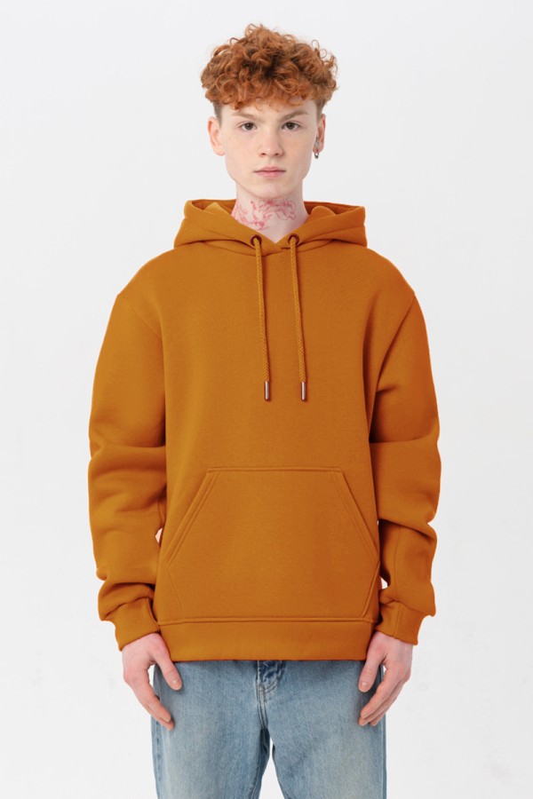  Premium Hoodie pumpkin orange unisex man S-46-Unisex-(Мужской)    Мужская худи с капюшоном премиум тыквенный оранжевый 340гр/м.кв 