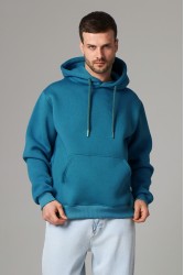 Мужская худи с капюшоном премиум качества петроль (сине-зеленый) 340гр/м.кв