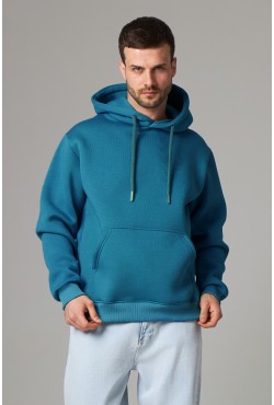 Мужская худи с капюшоном премиум качества петроль (сине-зеленый) 340гр/м.кв