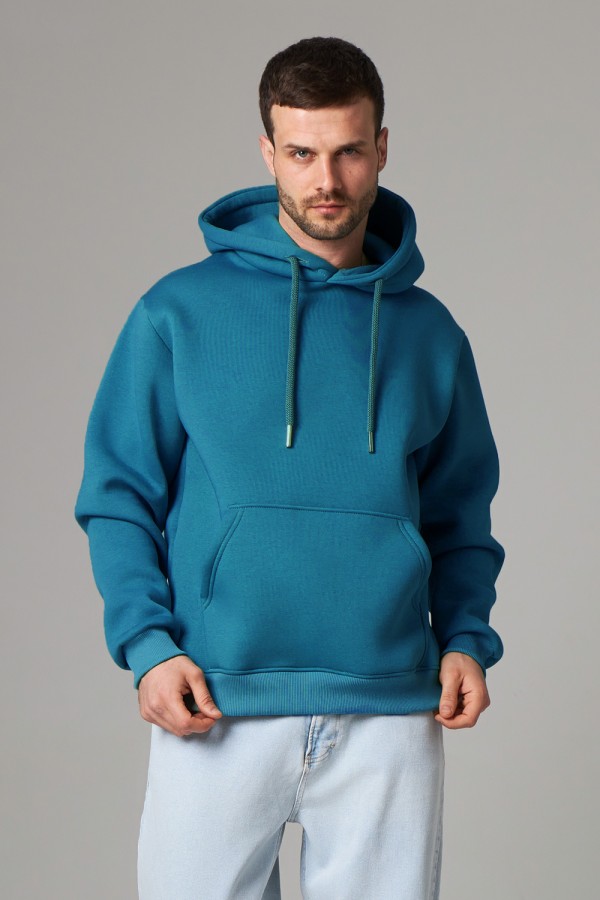  Premium Hoodie petrol Unisex Man S-46-Unisex-(Мужской)    Мужская худи с капюшоном премиум качества петроль (сине-зеленый) 340гр/м.кв 