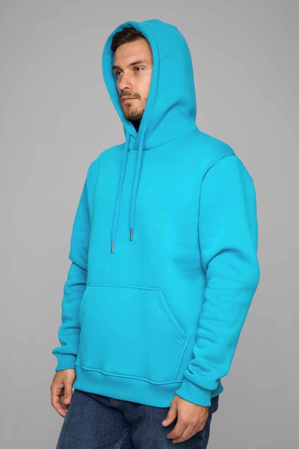  Premium Hoodie light turquoise unisex man XS-44-Unisex-(Мужской)    Толстовка худи мужская светло-бирюзовая премиум качества 340гр/м.кв 