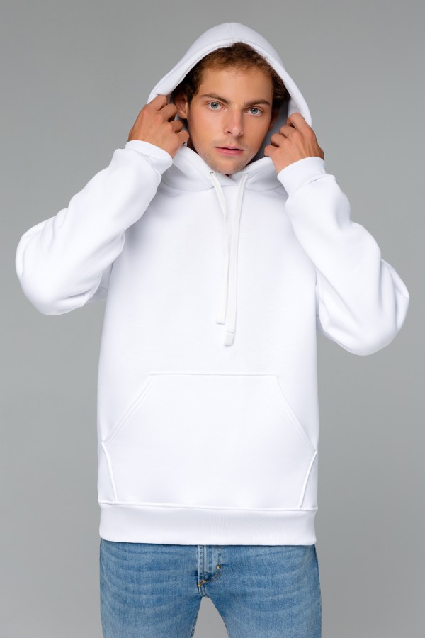 Толстовка мужская Белая с капюшоном премиум качества 340гр/м.кв   Магазин Толстовок Premium Hoodie Man