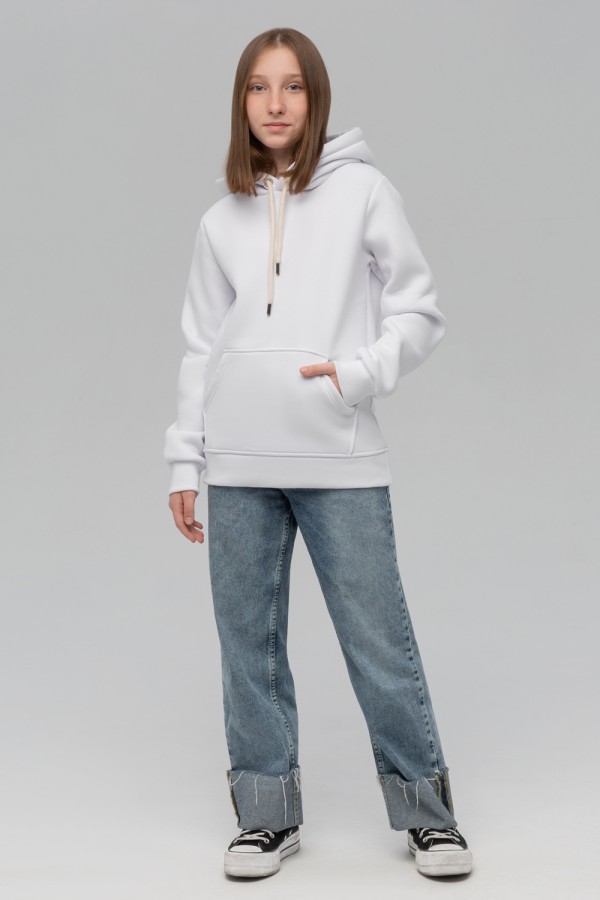  Teenage hoodie premium quality color "White" M-40-42-Teenage-(Подростковый)    Подростковое худи премиум качества цвет Белая 340гр 
