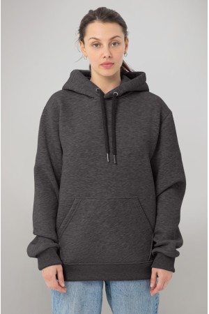 Женская худи с капюшоном премиум антрацит (темно-серый меланж) 340гр/м.кв