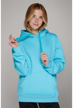 Женская худи с капюшоном премиум цвет аква (ярко-голубая) 340гр/м.кв