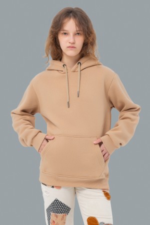 Женская Худи с капюшоном  премиум качества Бежевая 340гр/м.кв