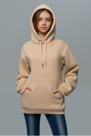 Женская худи с капюшоном премиум качества Кремовая 340гр/м.кв
