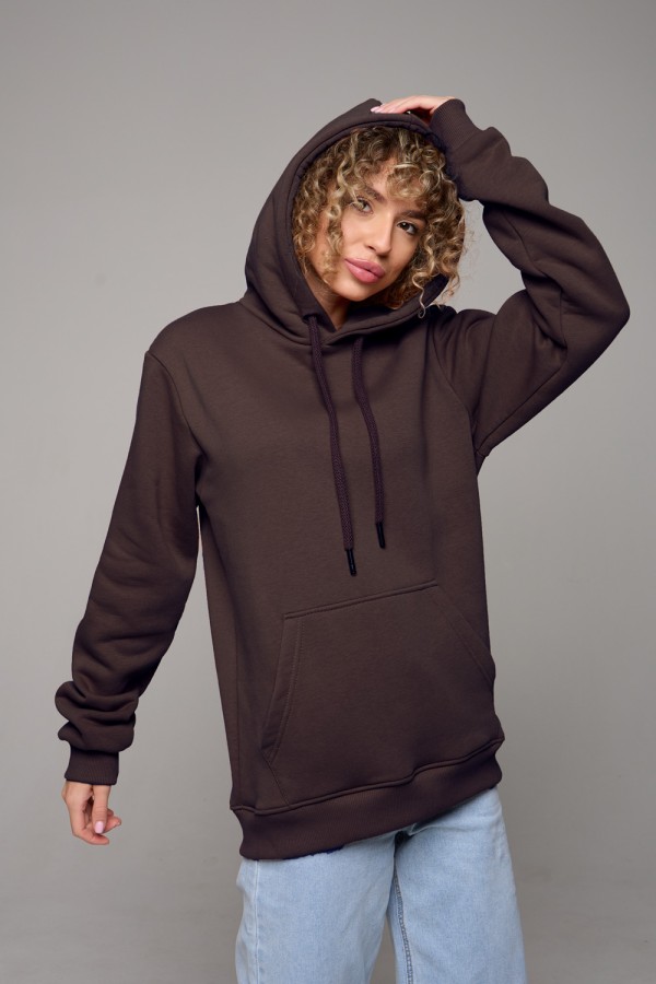  Premium-hoodie-dark-brown-woman-52-54-Woman-(Женский)    Женская худи с капюшоном премиум темно-коричневая 340гр/м.кв 