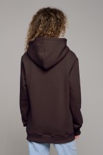 темно-коричневая женская толстовка худи с капюшоном шоколадного оттенка купить в Москве