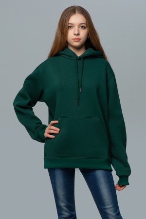 Женская худи с капюшоном премиум качества темно-зеленая 340гр/м.кв