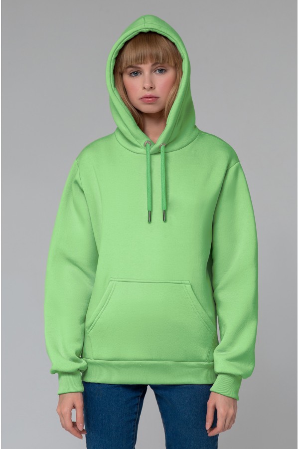  Premium Hoodie neon electric Green Woman XS-38-40-Woman-(Женский)    Женская худи с капюшоном премиум зимняя электрический зеленый неон 340гр/м.кв 
