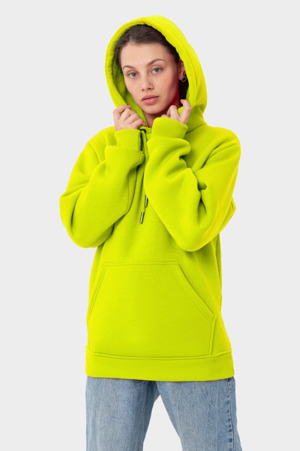  Premium hoodie neon lime color woman XS-38-40-Woman-(Женский)    Женская худи с капюшоном премиум неоновый желтый 340гр/м.кв 