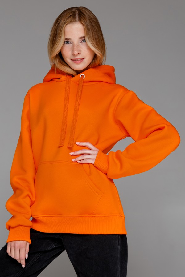 Женская худи с капюшоном  Премиум Оранжевая 340гр/м.кв   Магазин Толстовок Premium Hoodie Woman