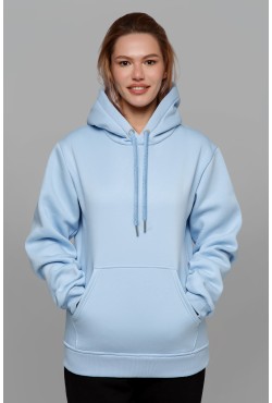 Женская худи с капюшоном премиум небесно-голубая (светло-голубой) 340гр/м.кв