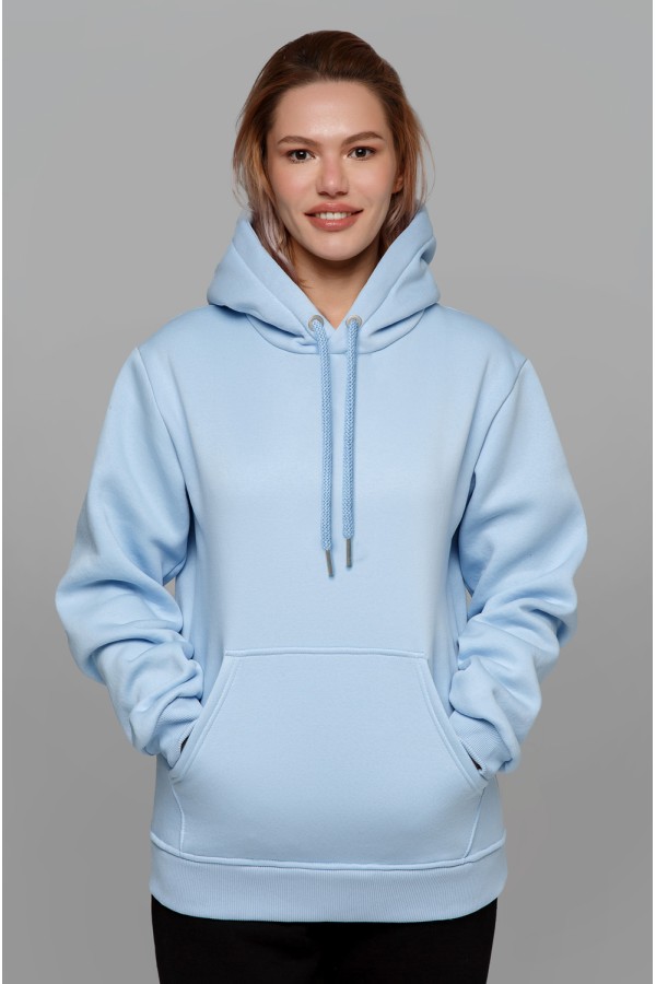  Sky Blue Hoodie Woman light S-40-42-Woman-(Женский)    Женская худи с капюшоном премиум небесно-голубая (светло-голубой) 340гр/м.кв 