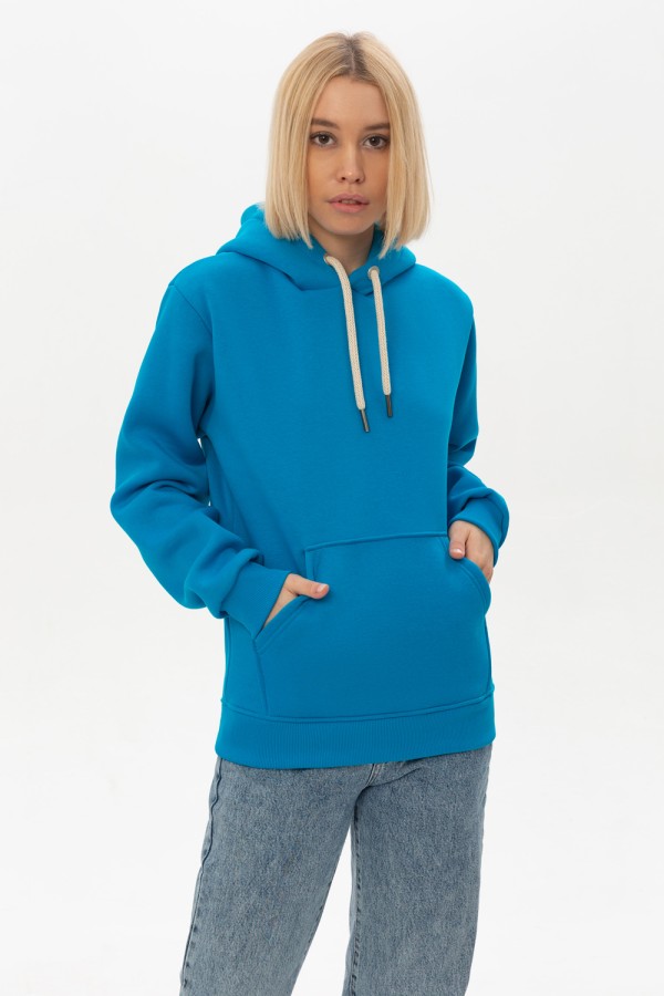  Premium Hoodie Turquoise Unisex Woman XL-46-48-Woman-(Женский)    Женская Худи с капюшоном Премиум качества Бирюзовая 360гр/м.кв 