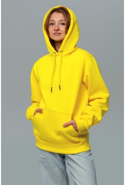 Женская худи с капюшоном премиум лимонно-желтая 340гр/м.кв