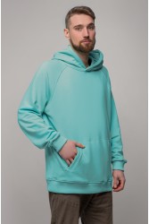 Худи реглан без начёса демисезон цвет авка (ярко-голубой) с капюшоном мужской унисекс