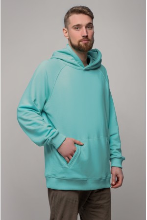 Худи реглан без начёса демисезон цвет авка (ярко-голубой) с капюшоном мужской унисекс