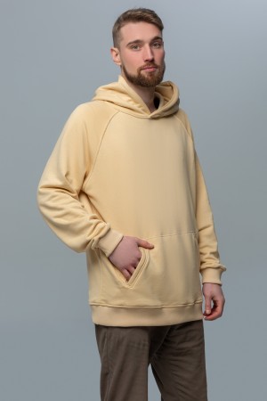 Худи реглан бежевая без начёса мужская с капюшоном (унисекс)