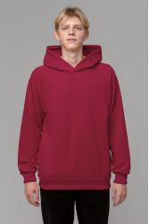 Худи реглан без начёса демисезон бордовая с капюшоном мужской унисекс